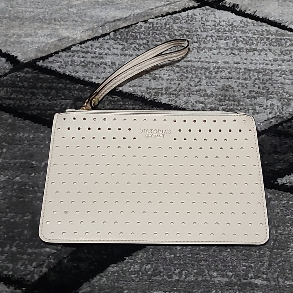Victoria Secret Faux Leather Cream Cut-out Wristlet